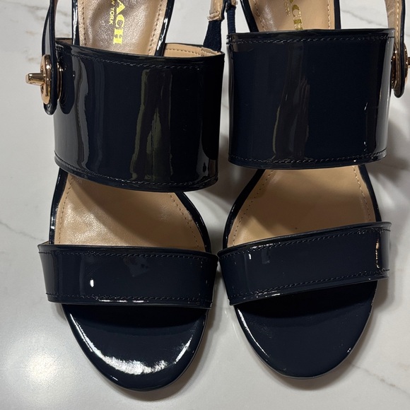 Coach Glossy Dark Blue/navy Heels with Gold Accent - Picture 7 of 16